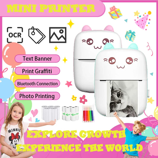 CAT MINI Portable Thermal Printer Photo Label Memo Study Notes Pocket Thermal 58mm Printing Wireless Bluetooth Android IOS BT