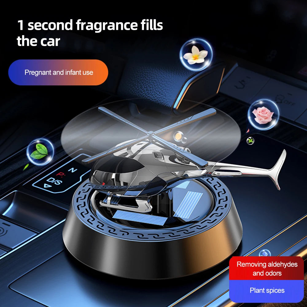 Solar Powered Rotation Helicopter Solar Aromatherapy Car Air Freshener Alloy+ABS Wooden Ornaments Fragrance Auto Aroma Diffuser