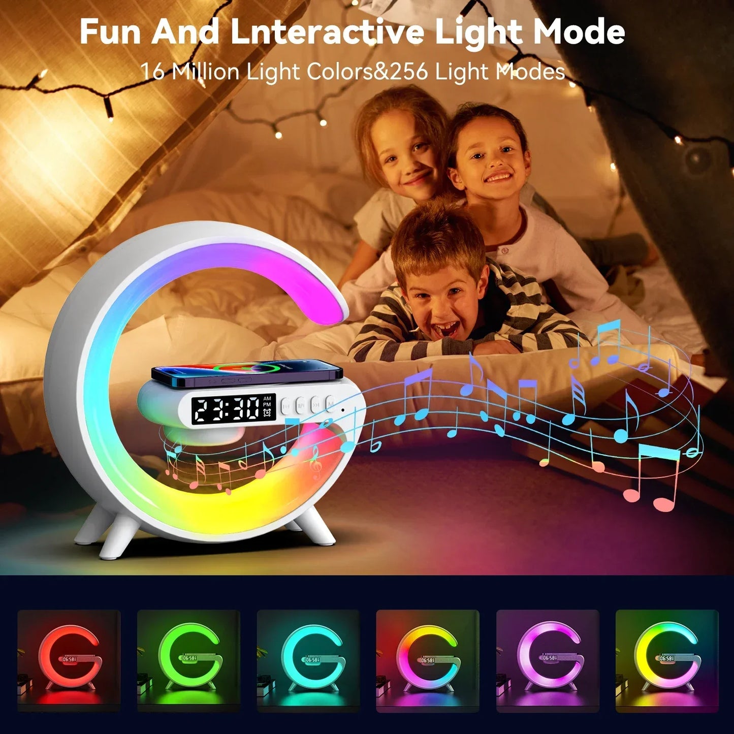RGB Night Light Lamp Multifunction Alarm Clock TF Blueotooth Speaker 15W Wireless Charger Station Pad For iPhone 15 14 13 12 8